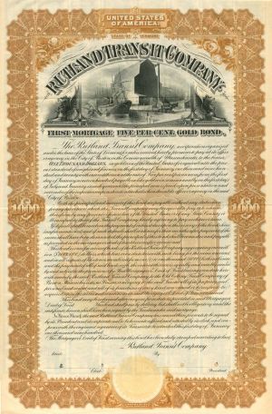 Rutland Transit Co. - 1900 dated $1000 Vermont Specimen Gold Bond